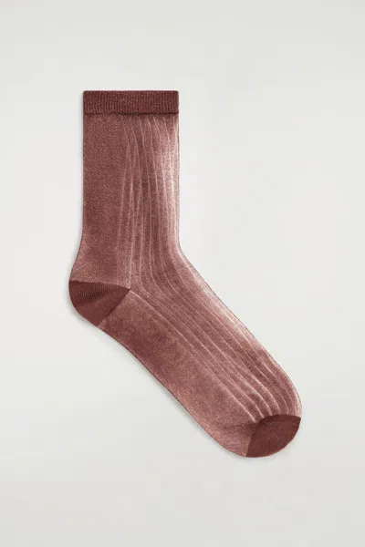 Cos Ribbed Sheer Socks In Brown