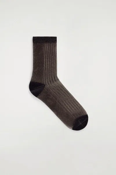 Cos Ribbed Sheer Socks In Brown