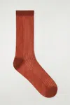 Cos Ribbed Sheer Socks In Orange