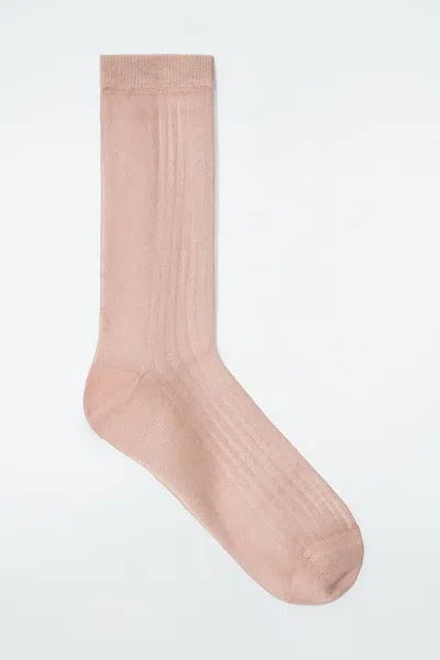 Cos Ribbed Sheer Socks In Pink