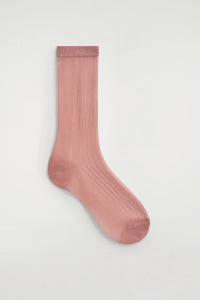 Cos Ribbed Sheer Socks In Pink