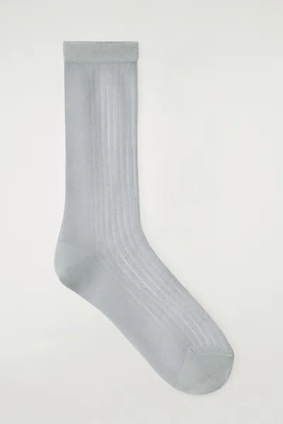 Cos Ribbed Sheer Socks In Silver