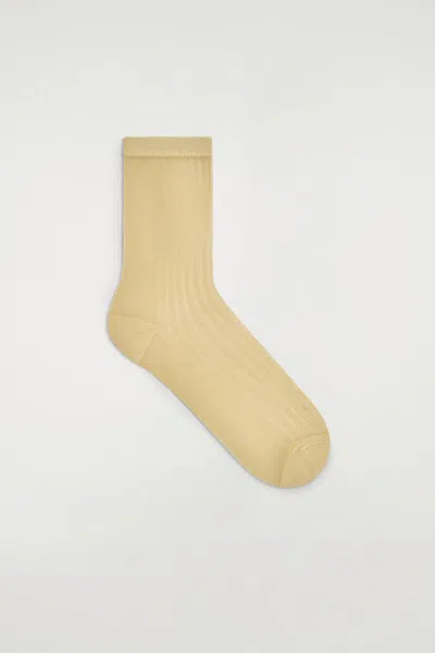 Cos Ribbed Sheer Socks In Yellow