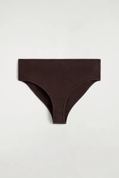 Cos Ribbed Silk Micro Shorts In Brown