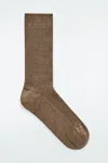 Cos Ribbed Silk Socks In Brown