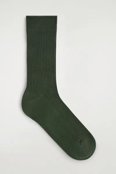 Cos Ribbed Silk Socks In Green