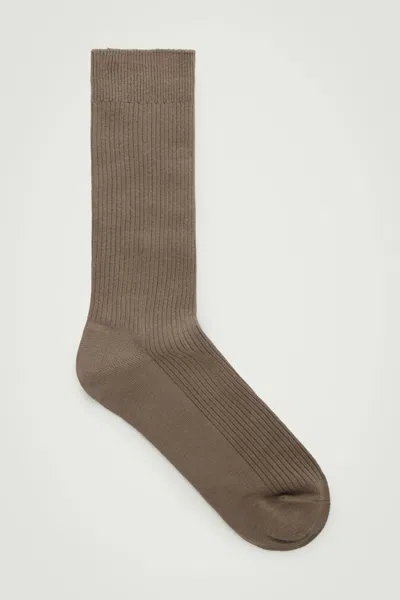 Cos Ribbed Socks In Brown