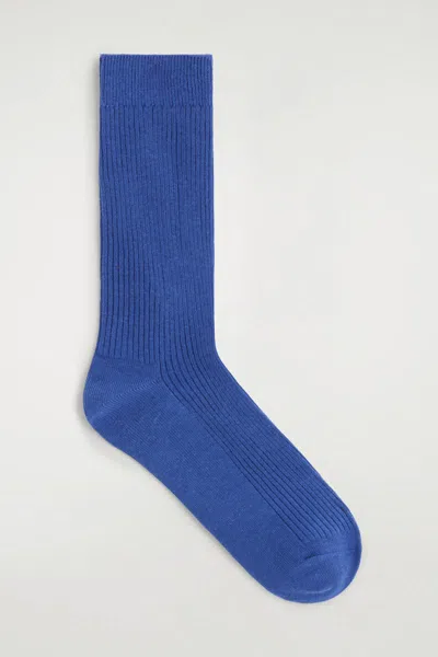 Cos Ribbed Socks In Blue