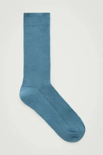 Cos Ribbed Socks In Blue