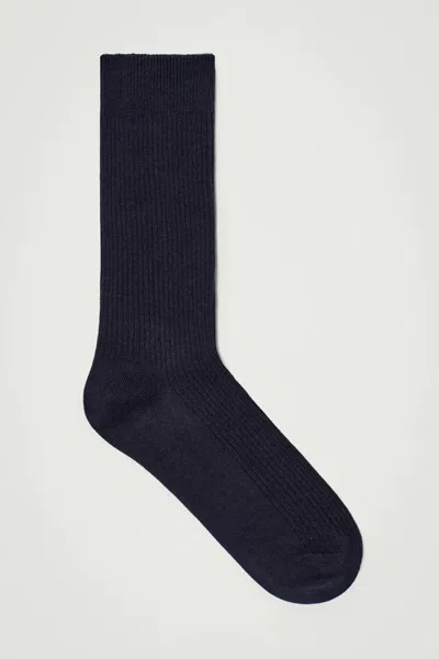 Cos Ribbed Socks In Navy