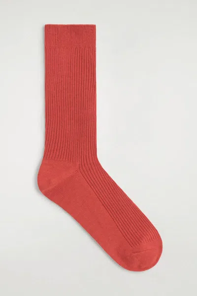 Cos Ribbed Socks In Orange