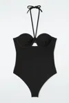 Cos Ribbed Underwired Halterneck Swimsuit In Nero