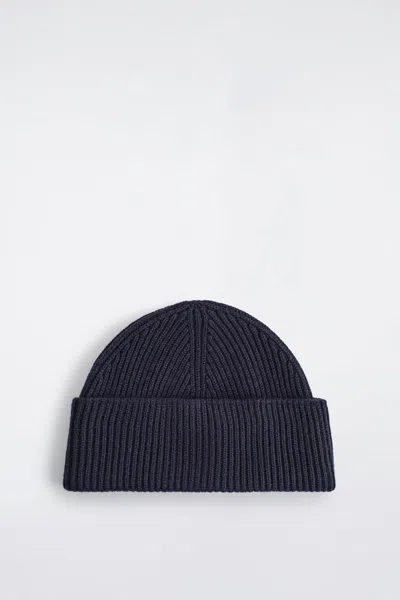 Cos Ribbed Wool Beanie In Blue