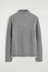Cos Ribbed Wool Funnel-neck Jumper In Gray