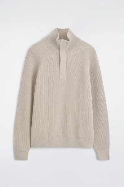 Cos Ribbed Wool Half-zip Sweater In Beige