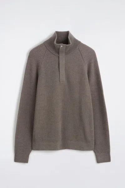 Cos Ribbed Wool Half-zip Sweater In Brown