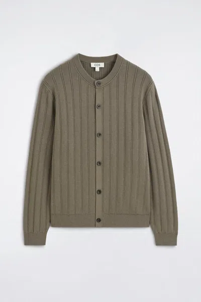 Cos Cardigan En Laine Et Coton Côtelé In Vert