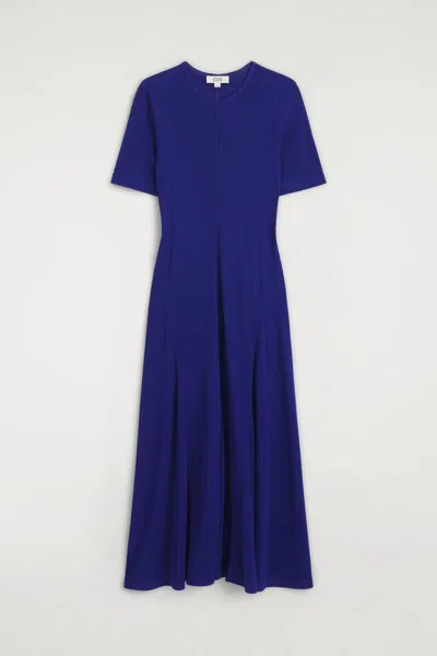 Cos Ribbed-jersey Flared Midi Dress In Blue