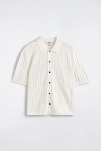 Cos Ribbed-knit Cotton Polo Shirt In White