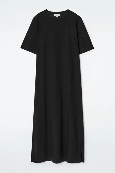 Cos Cotton Midi T-shirt Dress In Noir