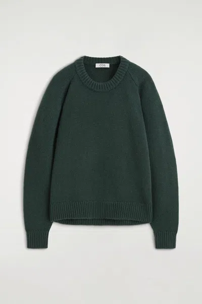 Cos Rounded Cashmere Crew-neck Jumper In Green