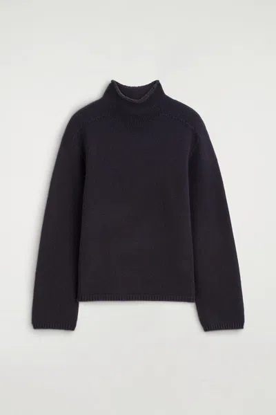 Cos Rounded Cashmere Funnel-neck Jumper In Bleu