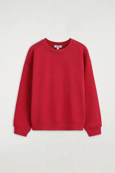 Cos Rounded Cotton Crew-neck Sweatshirt In Red