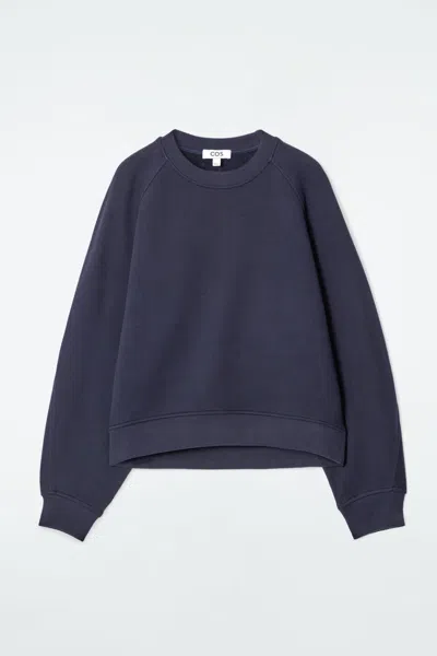 Cos Rounded Cotton-jersey Sweatshirt In Blue