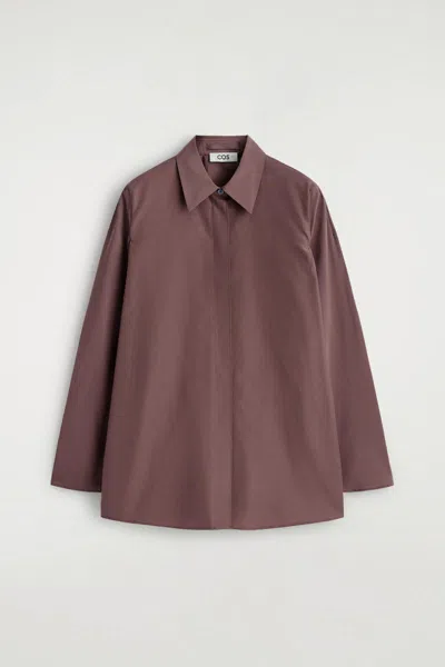 Cos Rounded Cotton-silk Shirt In Brown