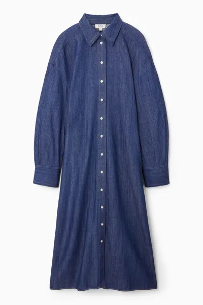 Cos Rounded Denim Shirt Dress In Blue