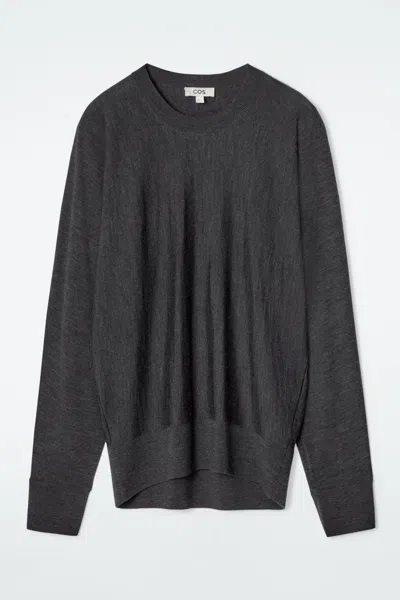 Cos Rounded Merino Wool Jumper In Grey
