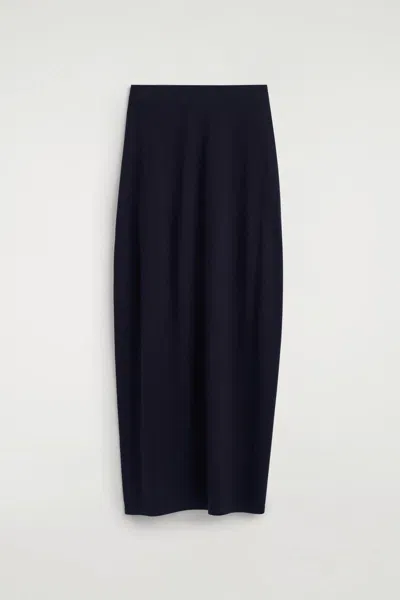 Cos Rounded Merino Wool Midi Skirt In Blue