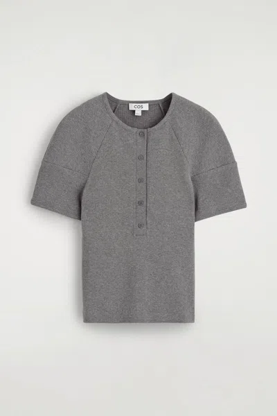 Cos Rounded Ribbed Jersey Henley Top In Gray