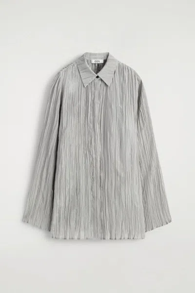 Cos Rounded Textured-silk Shirt In Gray