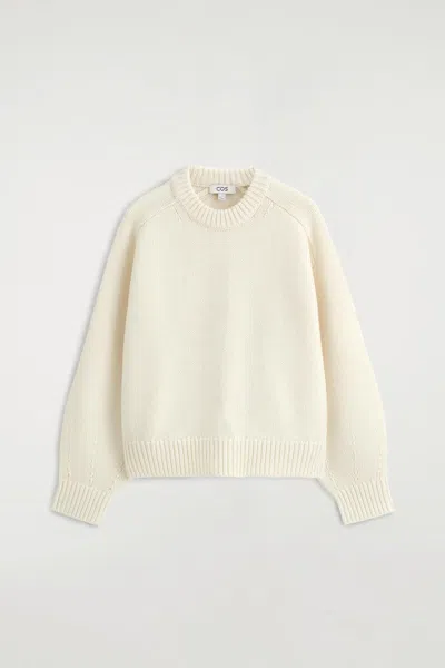Cos Rounded Wool Crew-neck Jumper In Beige