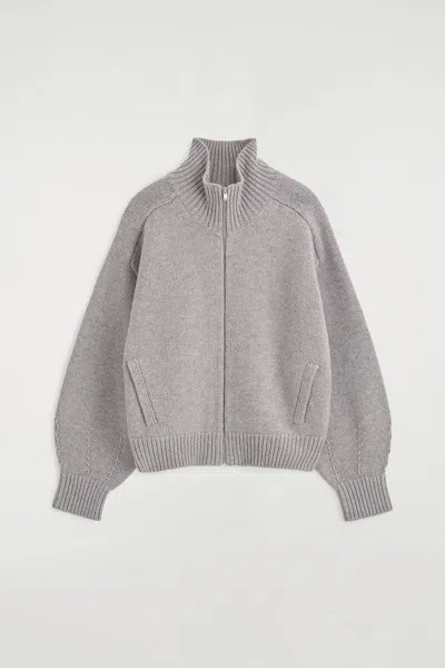 Cos Rounded Wool Mock-neck Zip-up Jacket In Gray