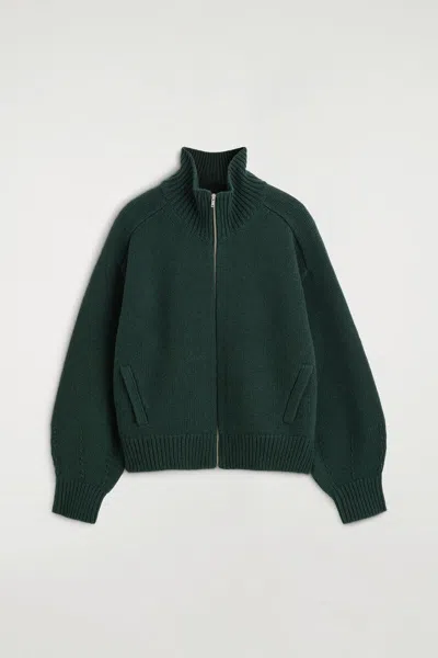 Cos Rounded Wool Mock-neck Zip-up Jacket In Green