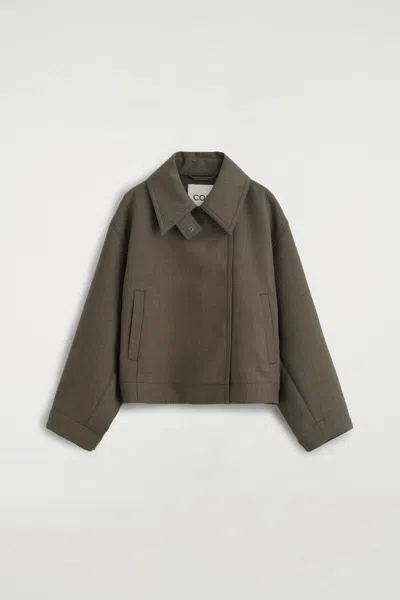 Cos Rounded Wool-blend Trench Jacket In Brown