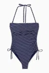 Cos Ruched Bandeau Swimsuit In Blue