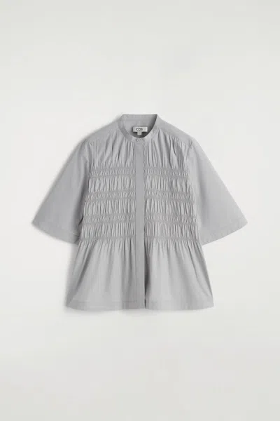 Cos Ruched Cotton Blouse In Gray