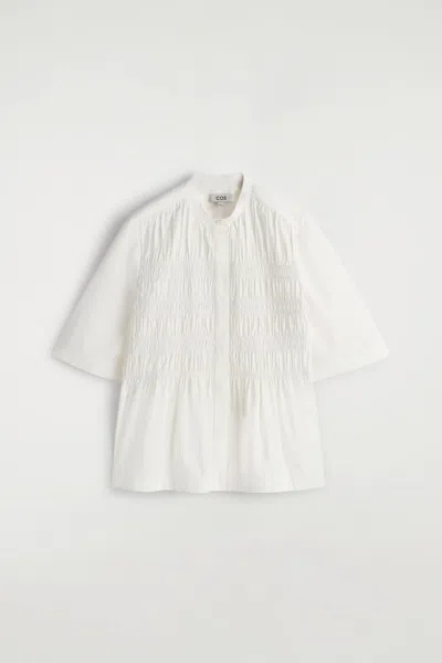 Cos Ruched Cotton Blouse In White