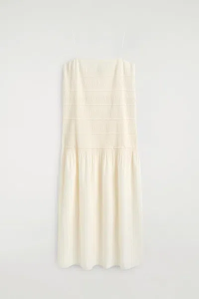 Cos Ruched Dropped-waist Poplin Midi Dress In Neutral