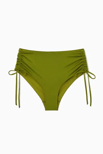 Cos Ruched High-waisted Bikini Briefs In Green