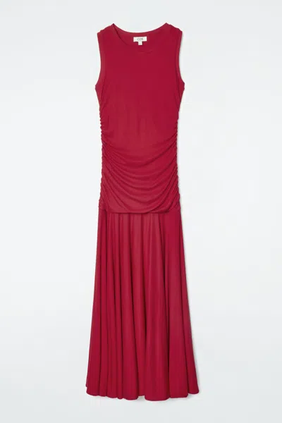 Cos Ruched Maxi Dress In Red