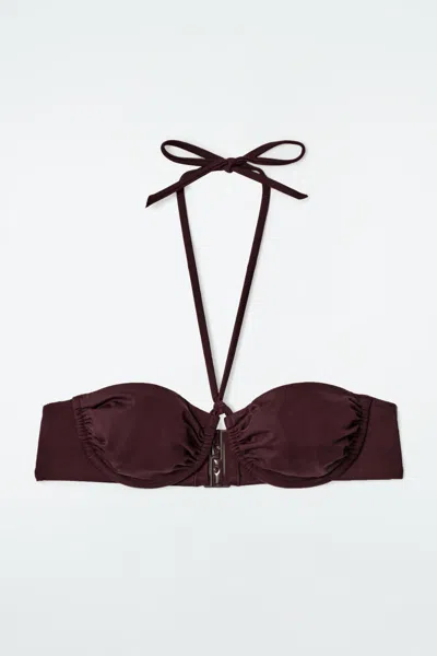 Cos Ruched Underwired Halterneck Bikini Top In Rosso