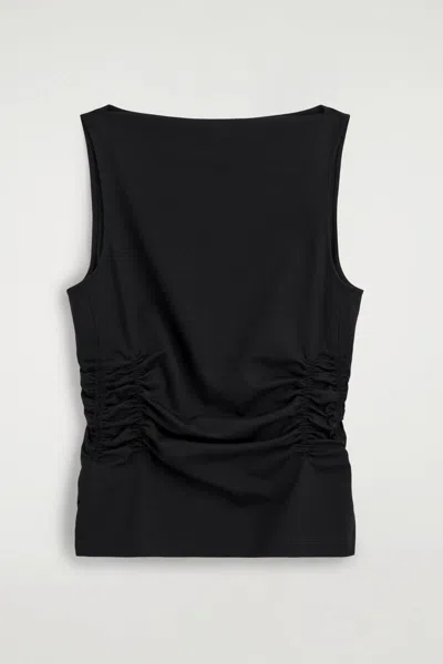 Cos Ruched-waist Cotton-jersey Tank Top In Black