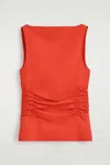Cos Ruched-waist Cotton-jersey Tank Top In Brown