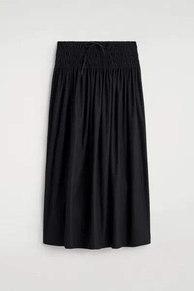 Cos Ruched-waist Midi Skirt In Black
