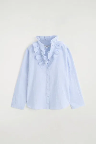 Cos Blouse En Coton Crêpé À Col Volanté In Bleu