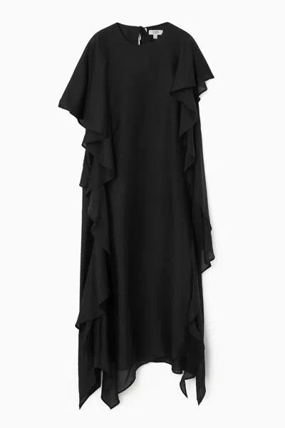 Cos Ruffled Asymmetric Midi Dress In Black